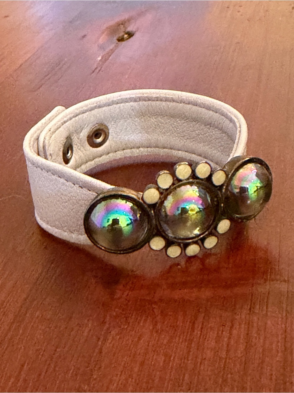Fred & Lola Leatherette Iridescent Gem Snap Bracelet